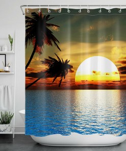 Sunrise Scenery Tropical Ocean Shower Curtain, for Bathroom Decor