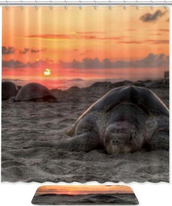 Sunset Beach Turtle Shower Curtain, Waterproof Fabric For Animal Bathroom Decor