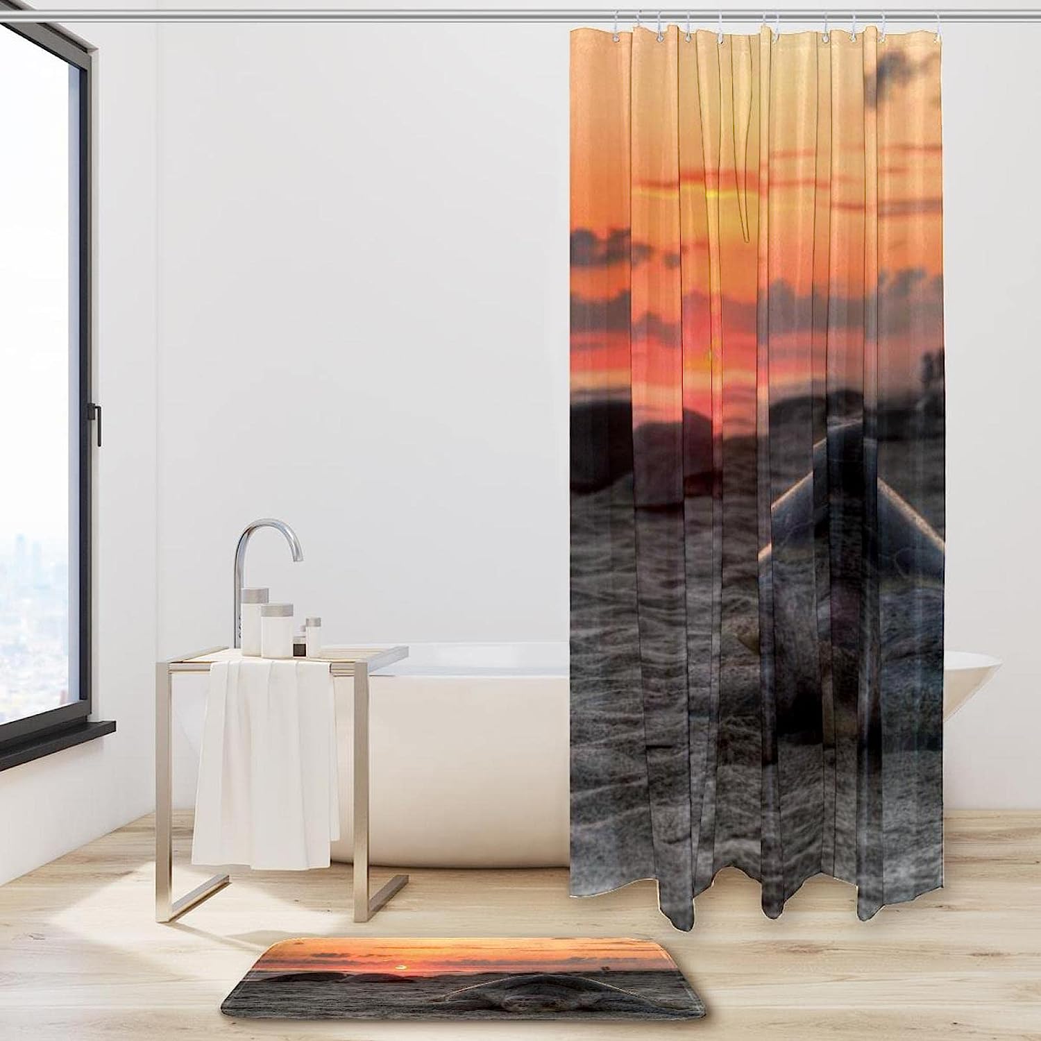 Sunset Beach Turtle Shower Curtain, Waterproof Fabric For Animal Bathroom Decor - Image 2