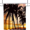 Sunset Bench Palm Tree Landscape Shower Curtain Ideas Waterproof Washable White Orange