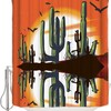 Sunset Cactus Shower Curtain - LB Western Desert Leaves Birds Orange Fabric Bathroom Decor