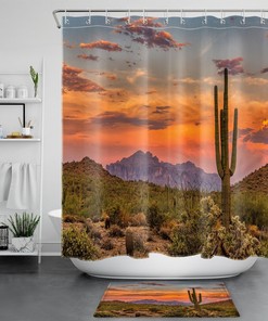 Sunset Cactus Shower Curtain for a Tropical and Refreshing Bathroom Atmosphere