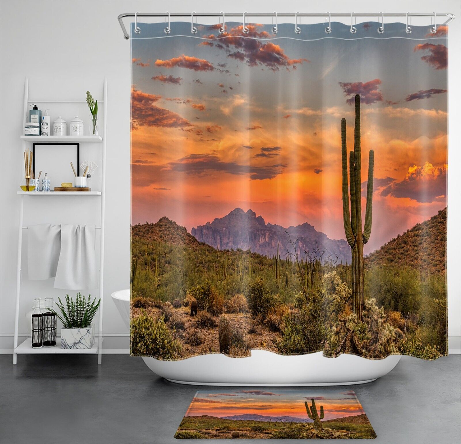 Sunset Cactus Shower Curtain for a Tropical and Refreshing Bathroom Atmosphere