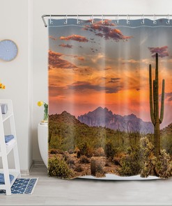 Sunset Cactus Shower Curtain for a Tropical and Refreshing Bathroom Atmosphere