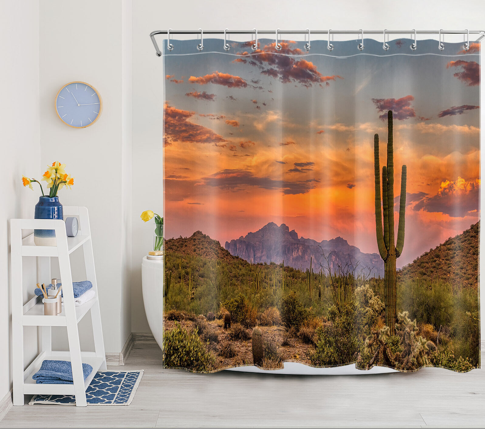 Sunset Cactus Shower Curtain for a Tropical and Refreshing Bathroom Atmosphere