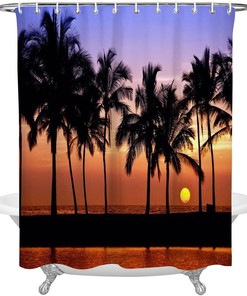 Sunset Coconut Tree Scenery Shower Curtain - Fabric Bath Curtain for Your Bathroom