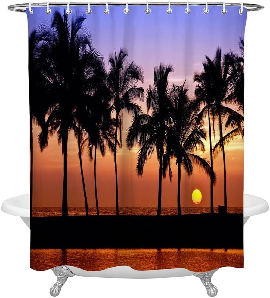 Sunset Coconut Tree Scenery Shower Curtain - Fabric Bath Curtain for Your Bathroom