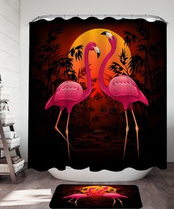Sunset Flamingos Shower Curtain, Vibrant and Colorful for Your Beachy Bathroom