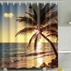 Sunset Hawaiian Beach Shower Curtain, Tropical Palm Tree Ocean Decor Fabric, Perfect Bath Accessory 