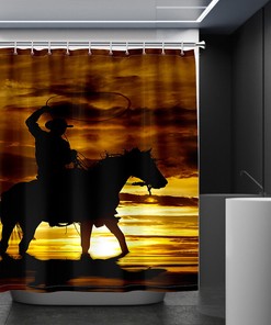 Sunset Horse Racing Print Shower Curtain, Waterproof Cloth Bathroom Decor, Ideal for Horse Lovers 
