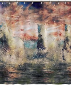 Sunset Horses Shower Curtain for Nature-Inspired Bathroom Decor, 72X72 - Luxury Shower Curtains