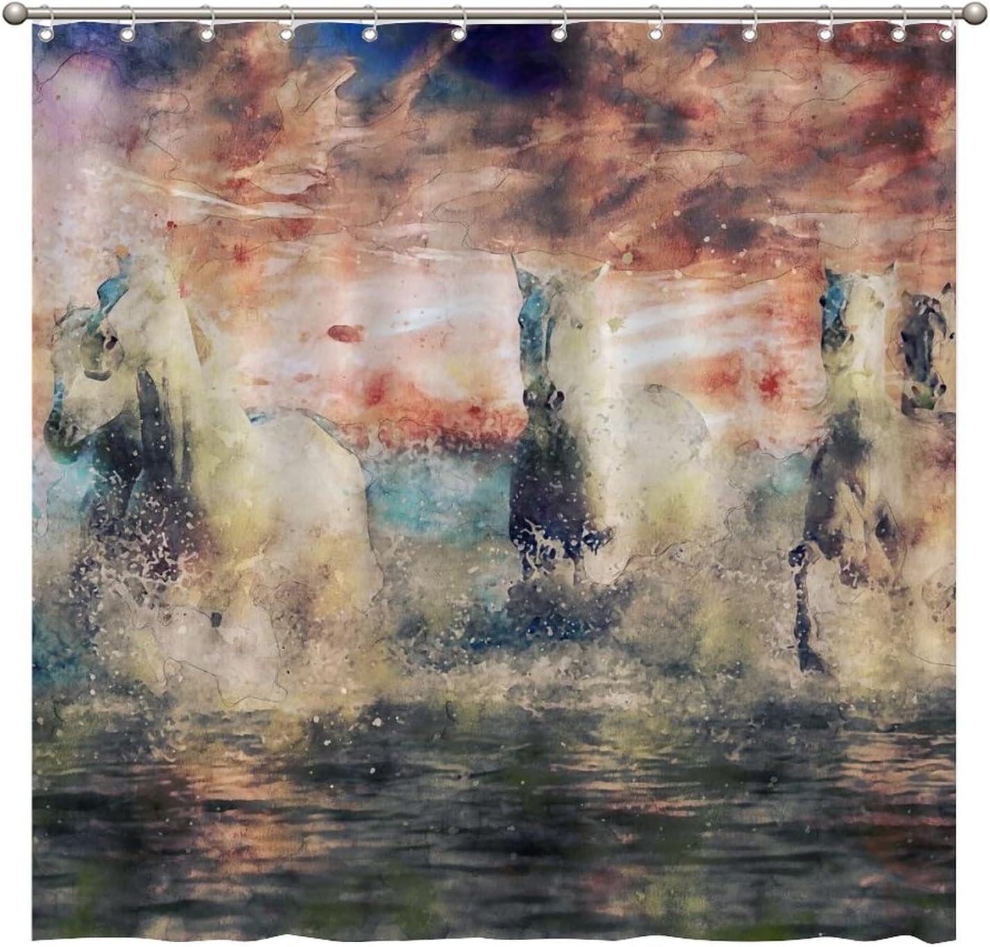 Sunset Horses Shower Curtain for Nature-Inspired Bathroom Decor, 72X72 - Luxury Shower Curtains