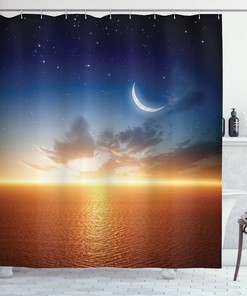Sunset, Moon, And Star Landscape Print Shower Curtain For A Dreamy Bathroom Ambience