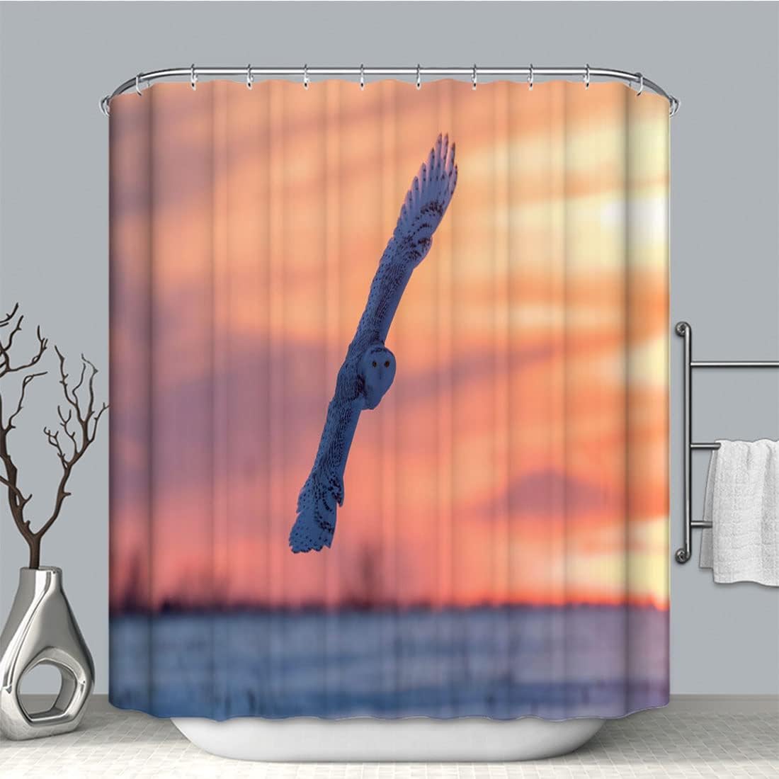 Sunset Owl Waterproof Fabric Shower Curtain