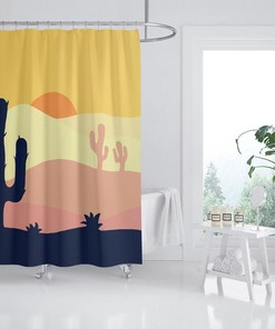 Sunset Palm Tree Shower Curtain, Midcentury Modern Minimalist Design, Unique Bathroom Decor