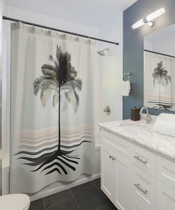 Sunset Palm Tree Shower Curtain, Minimalist Bathroom Decoration, Simple and Elegant Design