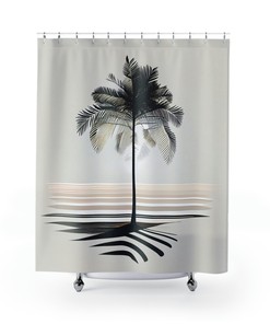 Sunset Palm Tree Shower Curtain, Minimalist Bathroom Decoration, Simple and Elegant Design