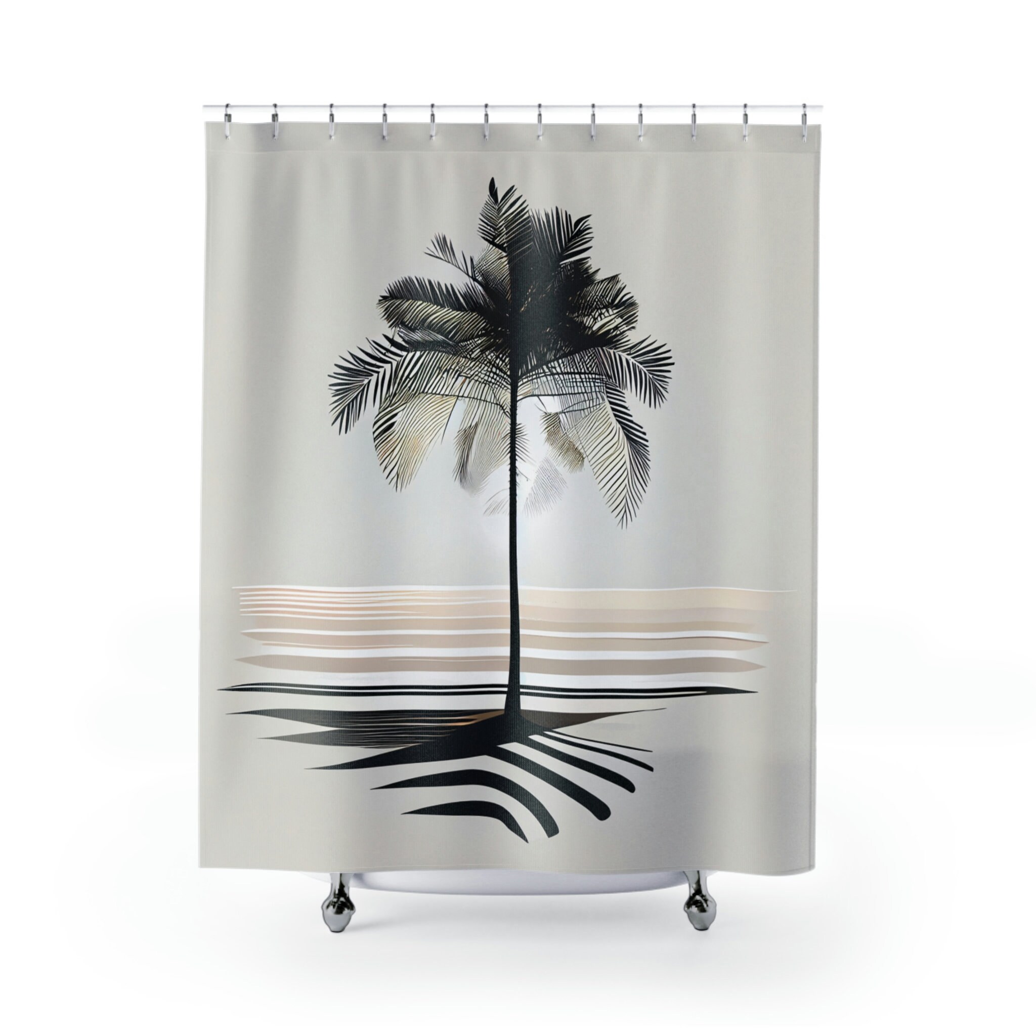 Sunset Palm Tree Shower Curtain, Minimalist Bathroom Decoration, Simple and Elegant Design