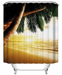 Sunset Palm Tree Shower Curtain for Beachy Bathroom Decor