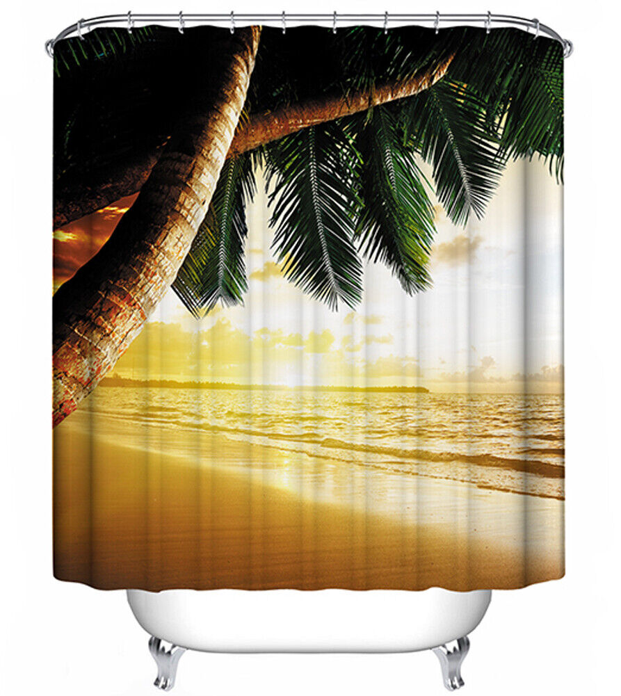 Sunset Palm Tree Shower Curtain for Beachy Bathroom Decor