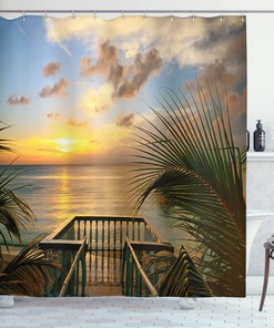 Sunset Scenery Palms Print Shower Curtain for Serene Bathroom