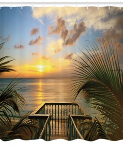 Sunset Scenery Palms Print Shower Curtain for Serene Bathroom