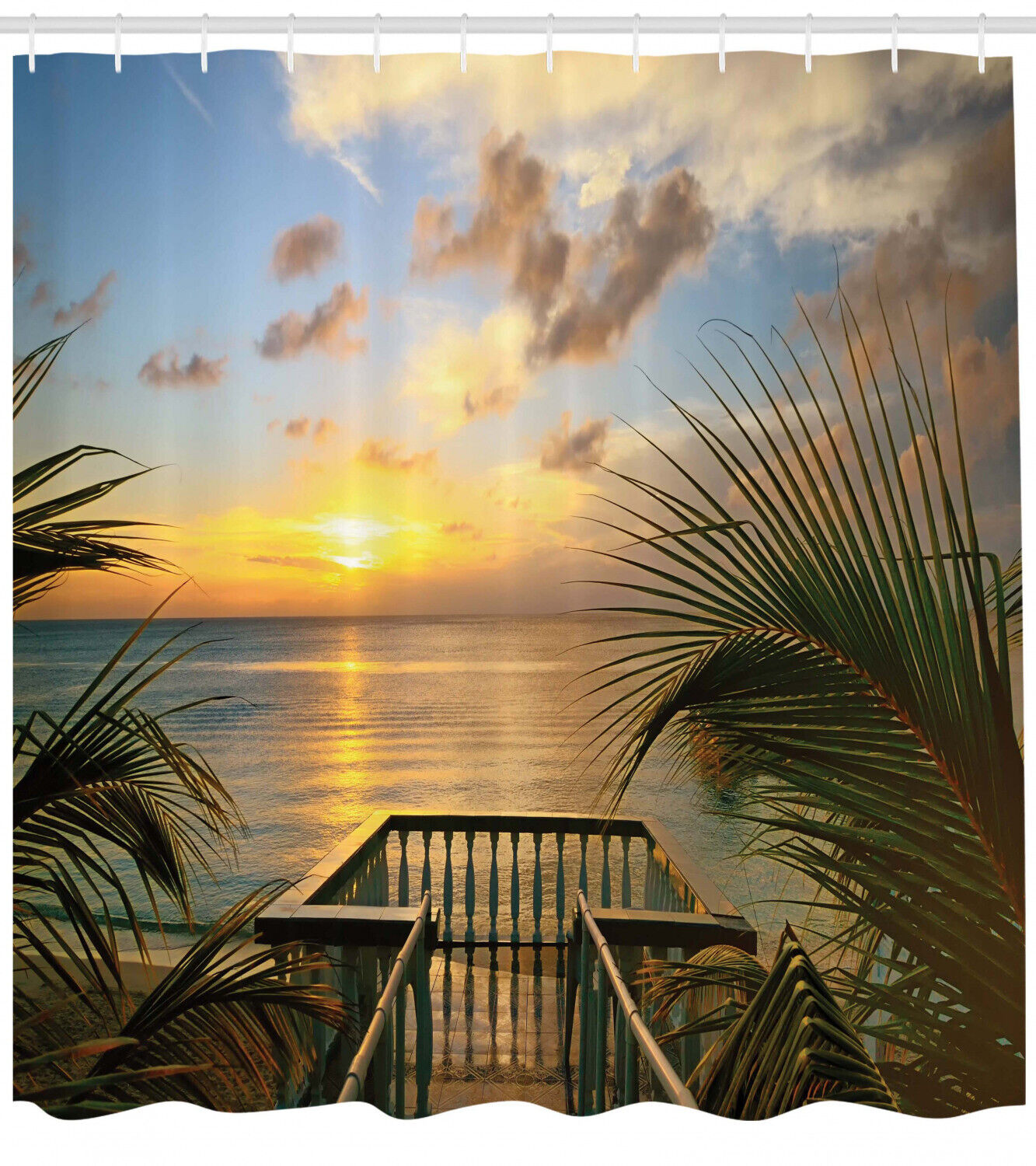 Sunset Scenery Palms Print Shower Curtain for Serene Bathroom