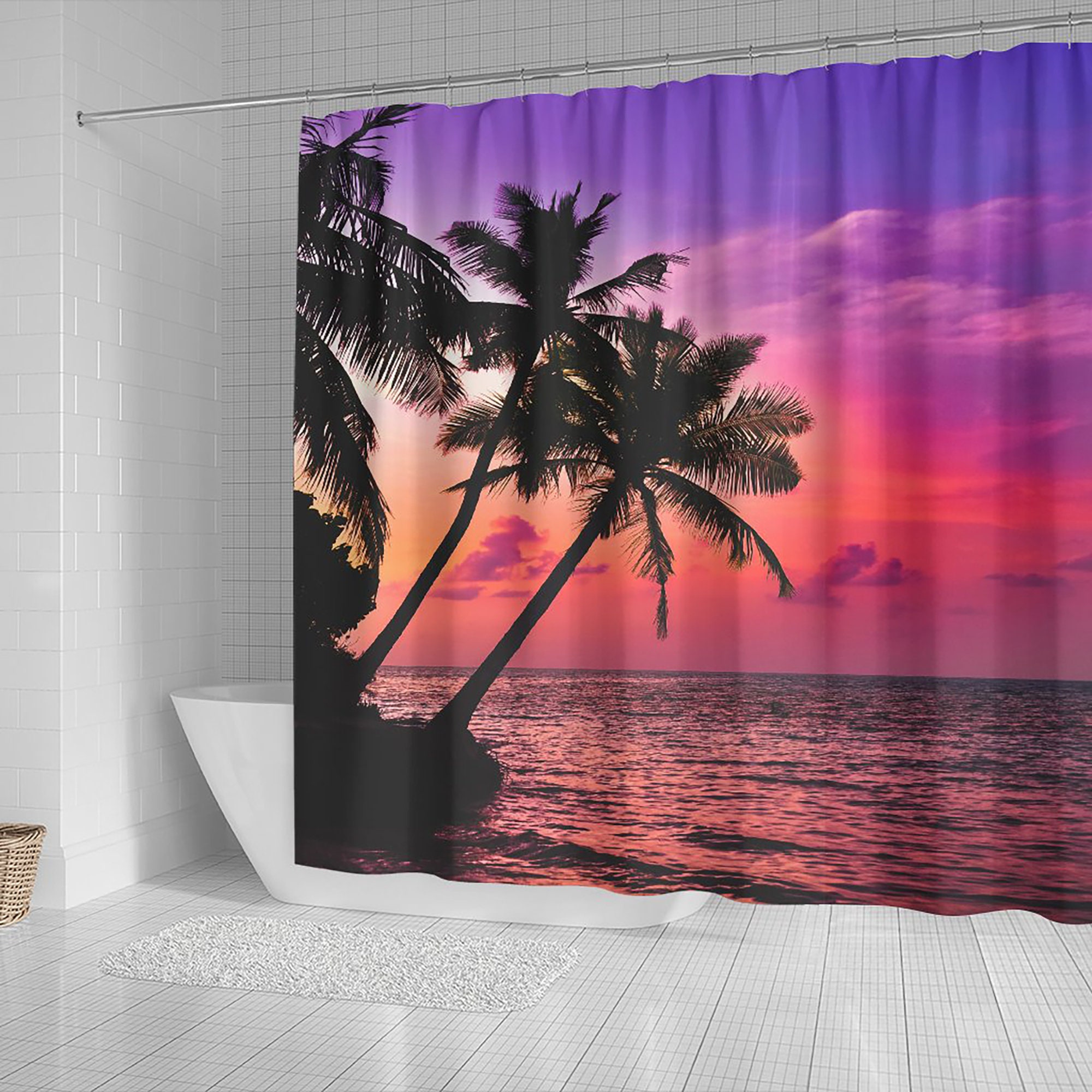 Sunset Seaview Shower Curtain, Window Scene for Your Own Private Oasis