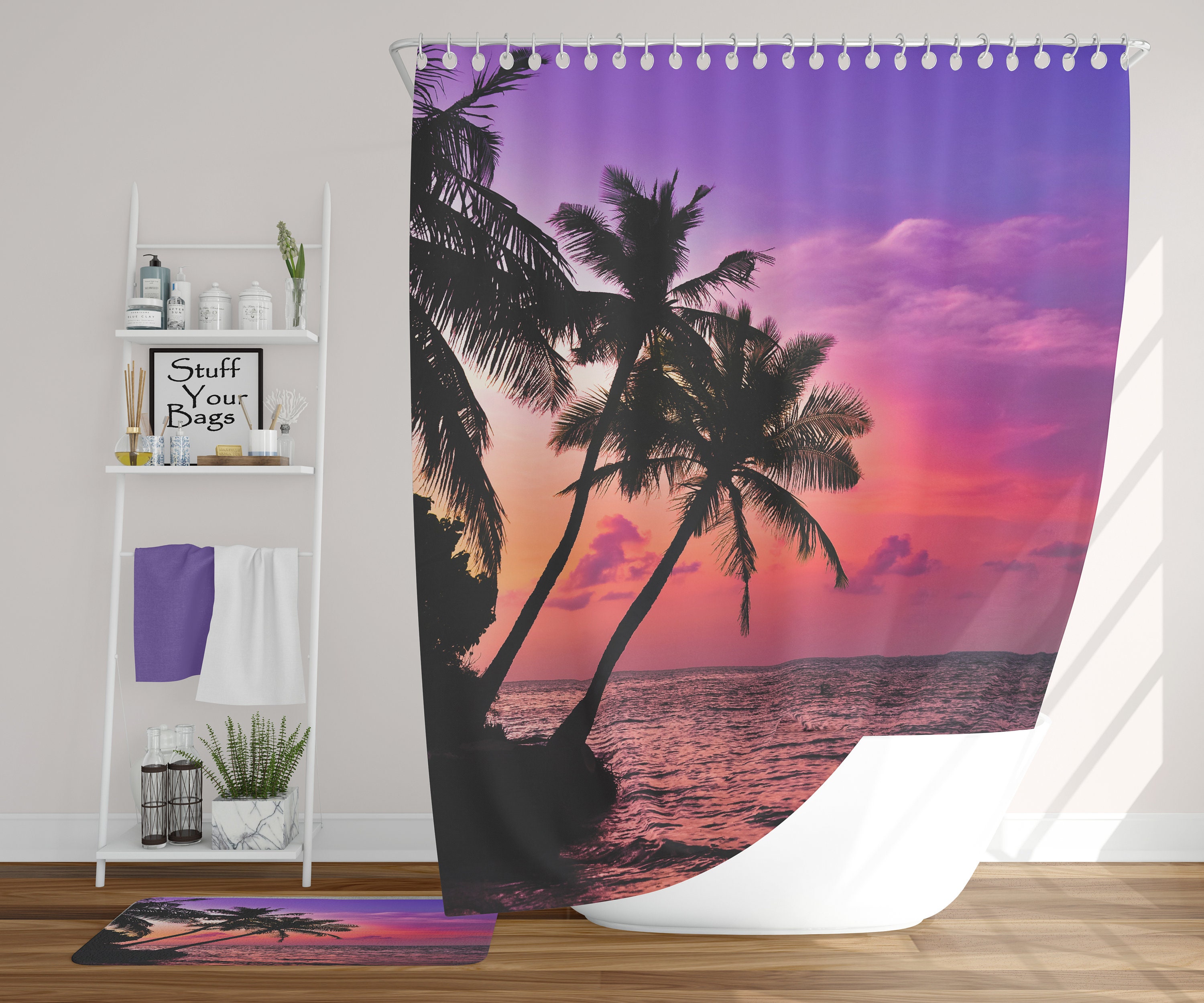 Sunset Seaview Shower Curtain, Window Scene for Your Own Private Oasis