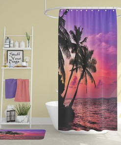 Sunset Seaview Shower Curtain, Window Scene for Your Own Private Oasis