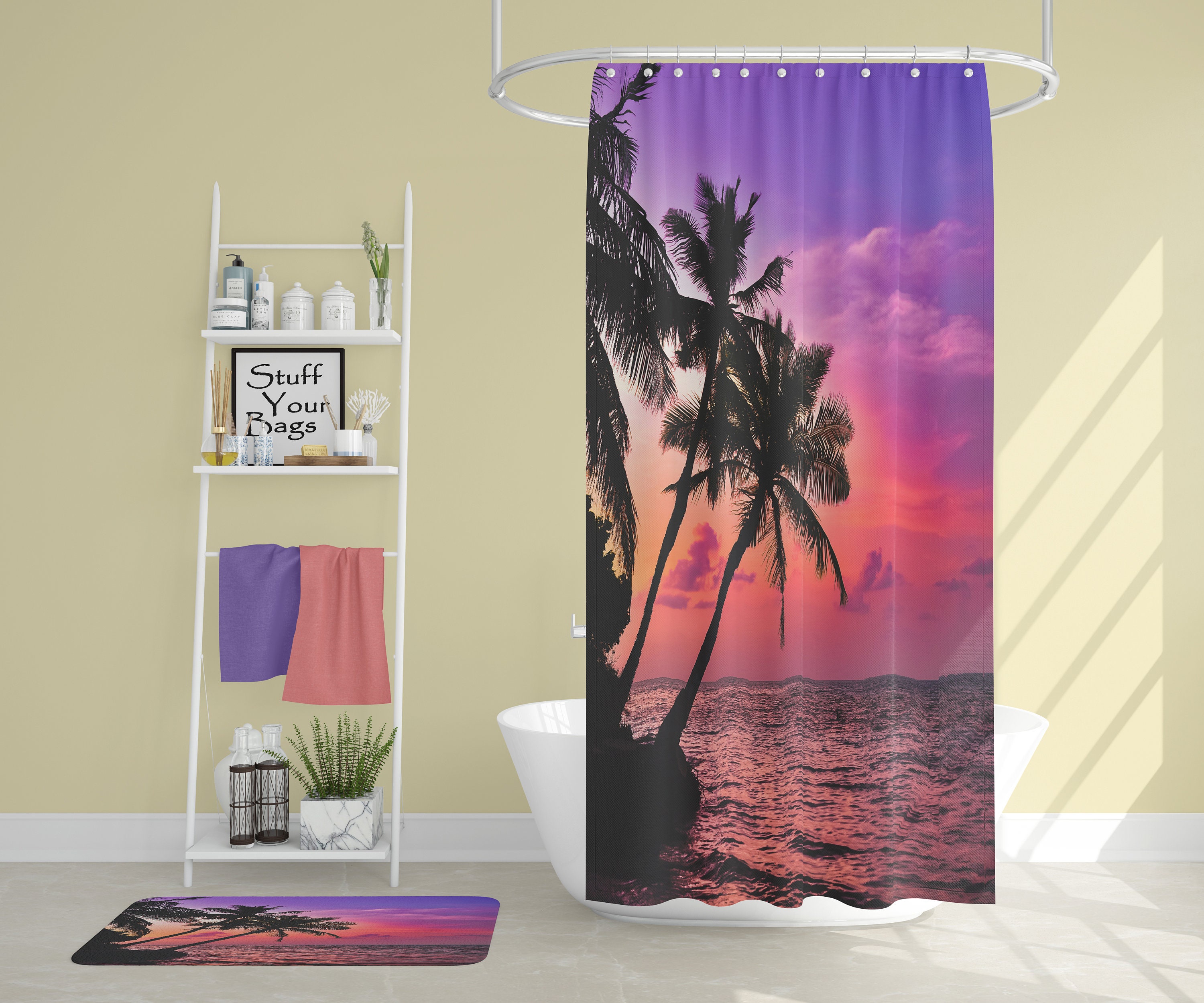 Sunset Seaview Shower Curtain, Window Scene for Your Own Private Oasis