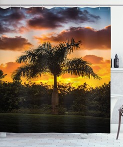 Sunset View: Shower Curtain with Tree Silhouette for Coastal Bathroom Decor