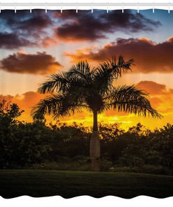 Sunset View: Shower Curtain with Tree Silhouette for Coastal Bathroom Decor