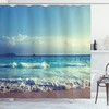 Sunset Waves: Tropical Island Decor Ocean Waves Shower Curtain for a Relaxing Bathroom 
