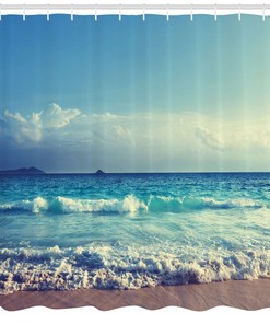 Sunset Waves: Tropical Island Decor Ocean Waves Shower Curtain for a Relaxing Bathroom