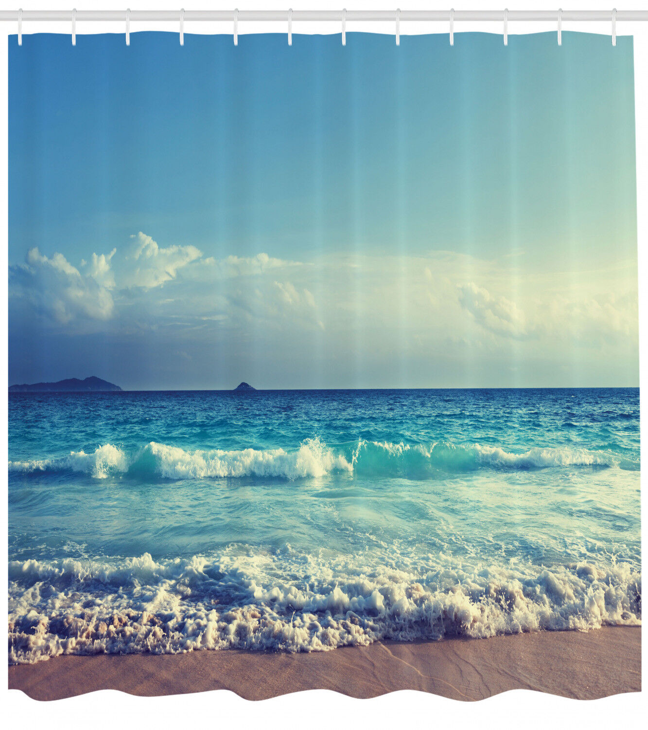 Sunset Waves: Tropical Island Decor Ocean Waves Shower Curtain for a Relaxing Bathroom