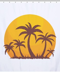 Sunset With Palm Trees Hawaii Shower Curtain For Hotel And Home Decor