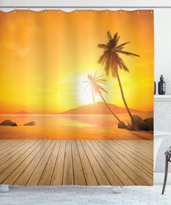 Sunset Woodland Print Shower Curtain For Tropical Bathroom Decor