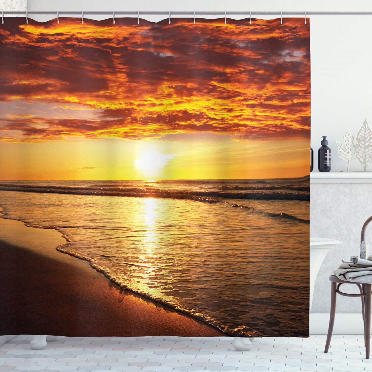 Sunset at Seaside Hawaiian Beach Bathroom Shower Curtain