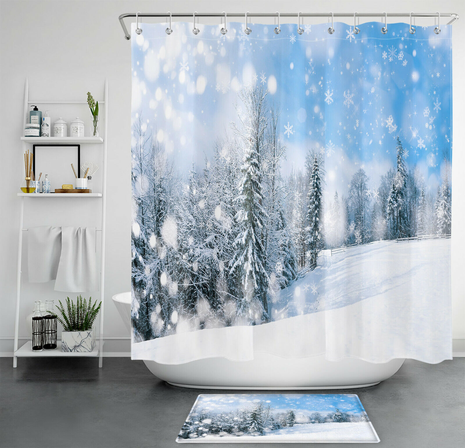 Sunshine Snow Forest Winter Shower Curtain