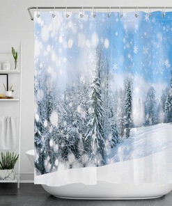 Sunshine Snow Forest Winter Shower Curtain