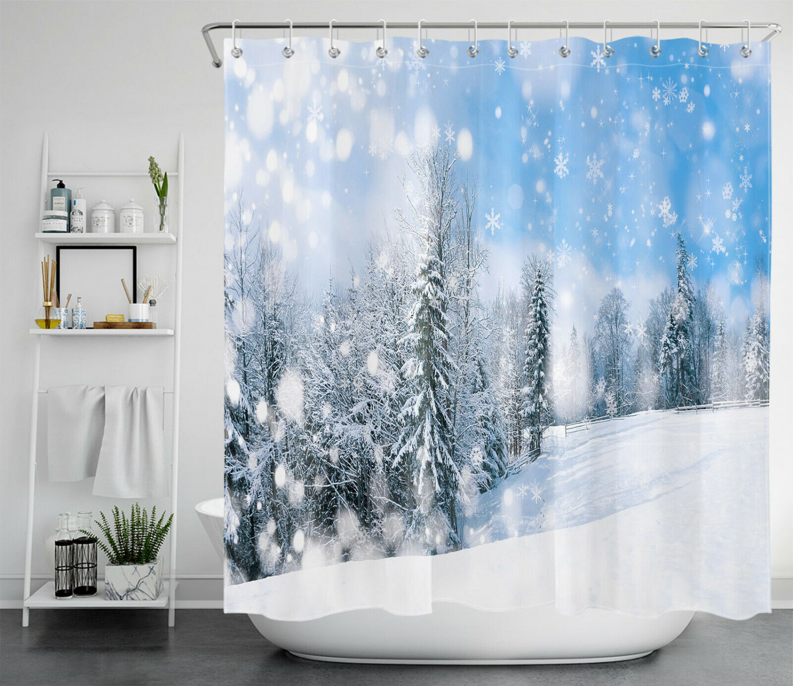 Sunshine Snow Forest Winter Shower Curtain