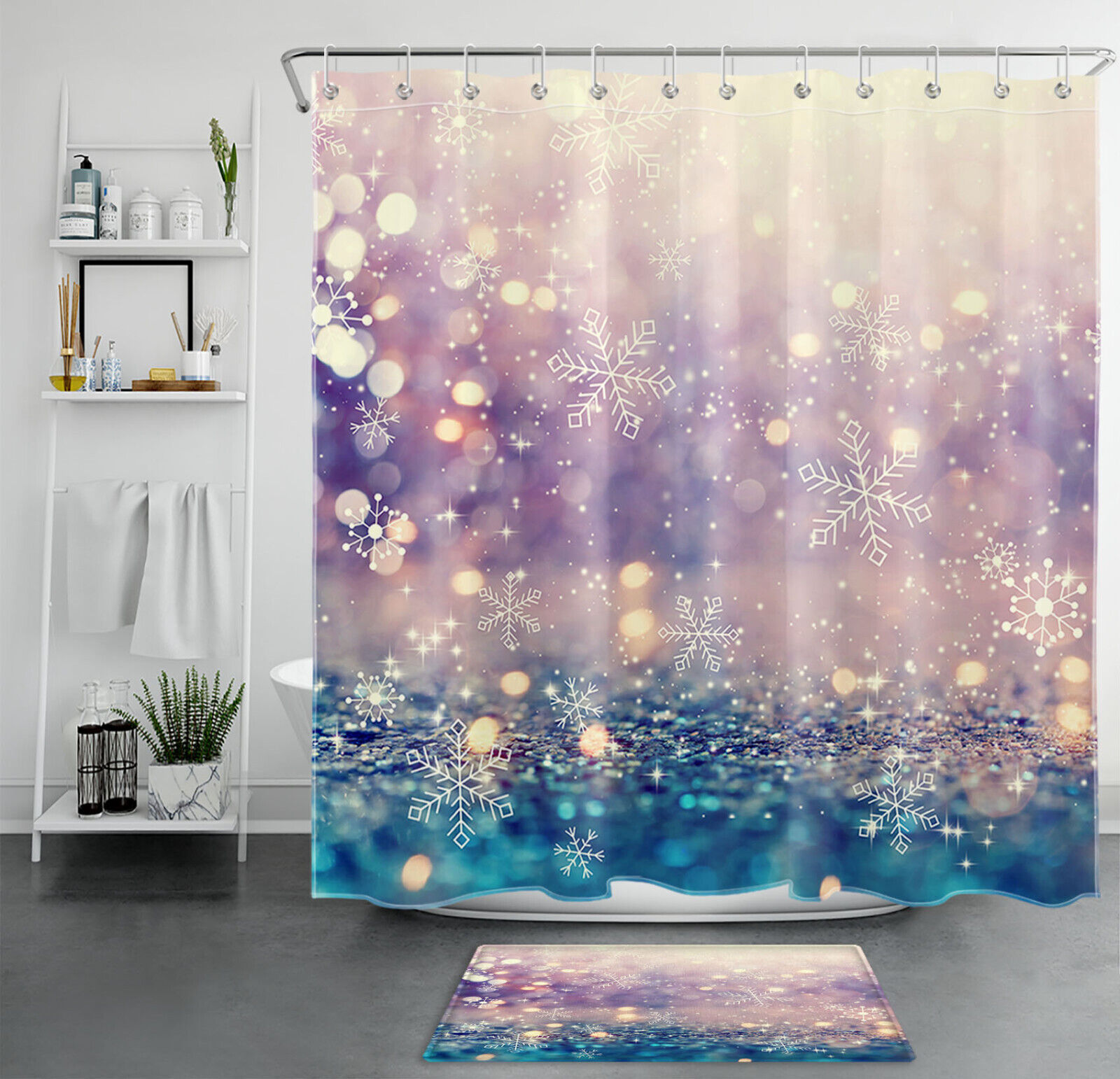 Sunshine Snowflake Winter Shower Curtain for Bathroom Decor