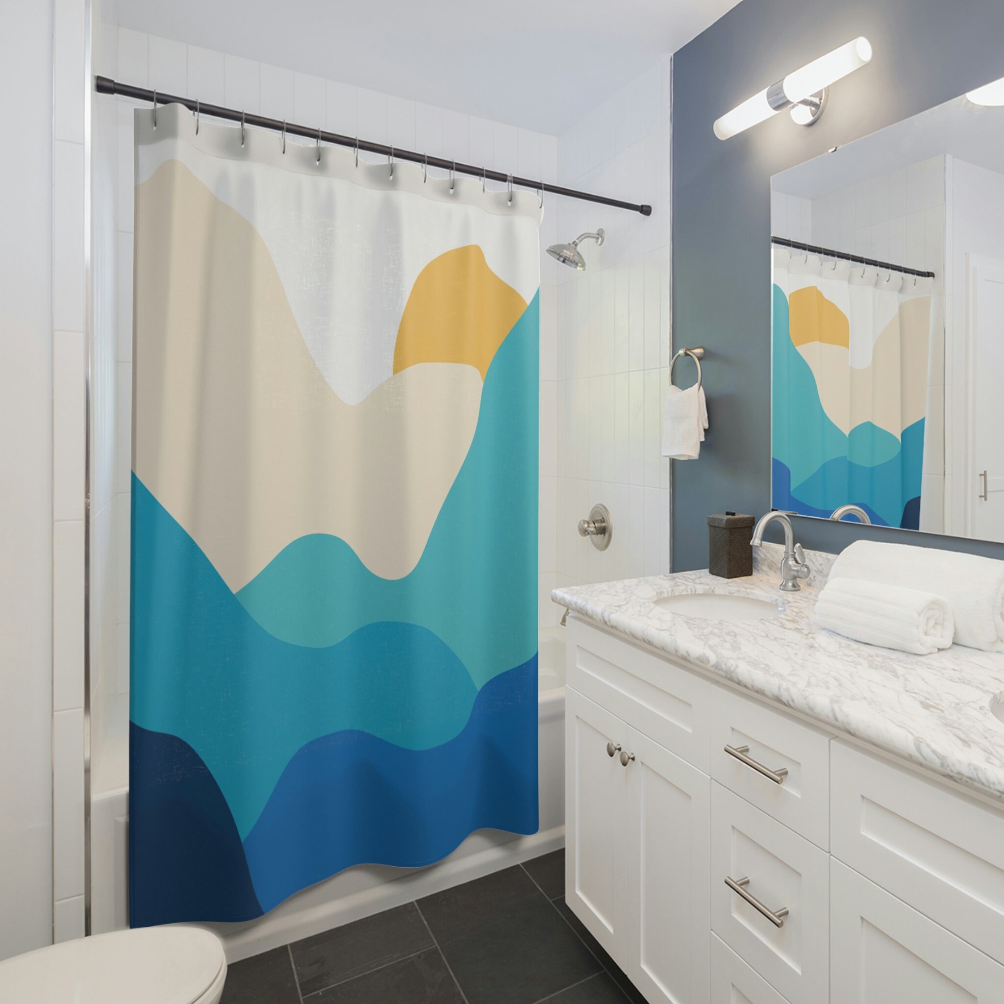 Sunside and Ocean Print Shower Curtain for Bathroom Decor