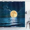 Super Moon Ocean Shower Curtain, Midnight Mystic Picture Print, Cloth Bathroom Decor