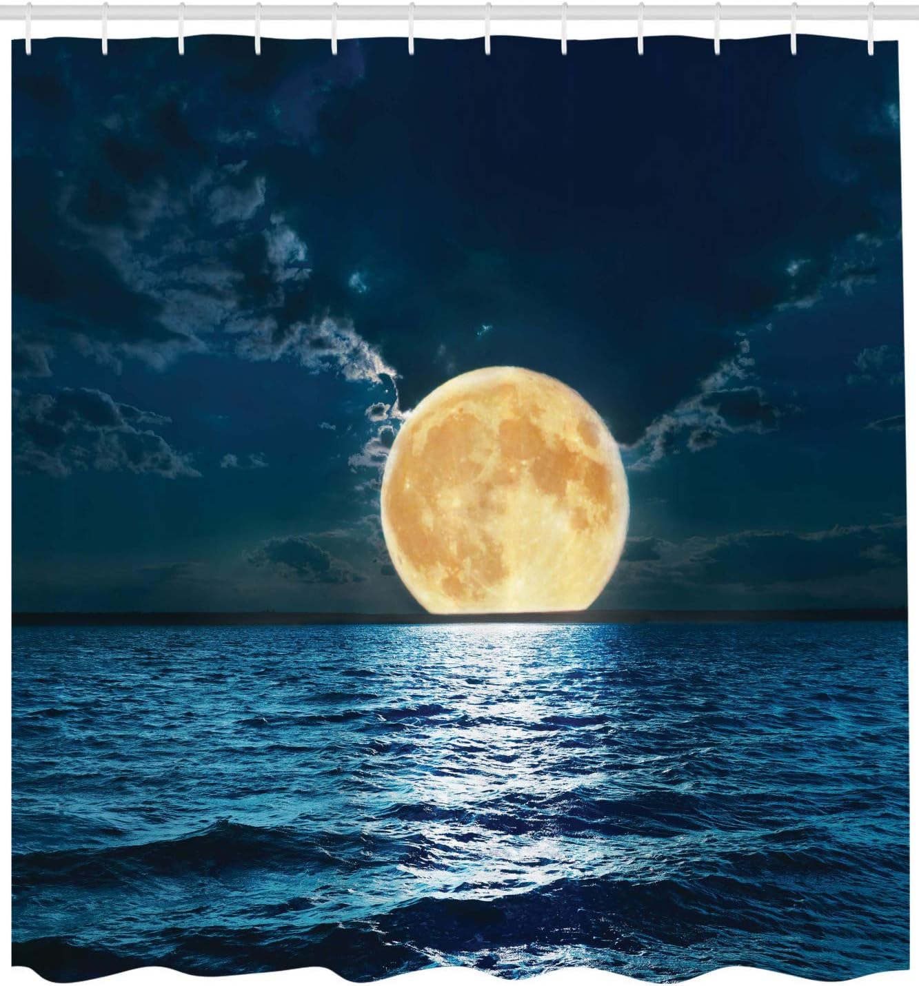 Super Moon Ocean Shower Curtain, Midnight Mystic Picture Print, Cloth Bathroom Decor - Image 2