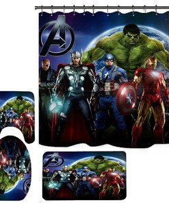 Superhero Shower Curtain 3D Mat featuring Spider-Man, Captain America, Hulk, and Thor for a Fun Design