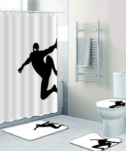 Superhero Spider-Man Silhouette Shower Curtain with Matching Foot Pad for a Complete Look