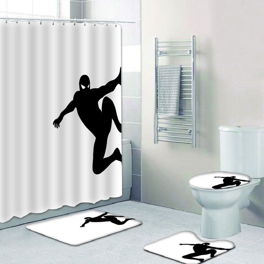 Superhero Spider-Man Silhouette Shower Curtain with Matching Foot Pad for a Complete Look