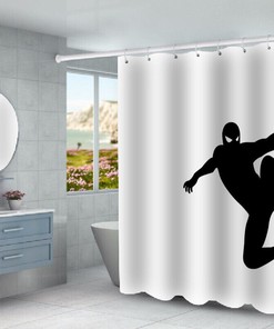 Superhero Spider-Man Silhouette Shower Curtain with Matching Foot Pad for a Complete Look